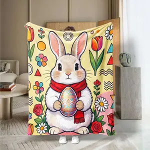 Easter Bunny Egg Print Blanket, Soft Comfortable Small Throw, Suitable for Office Bedroom Sofa Outdoor, Hand Washable
