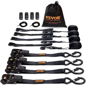 【Father's Day】VEVOR Ratchet Tie Down Straps Kit,  2200-11128 lb Max Break Strength, Includes 4 Premium 1" x 15' Rachet Tie Downs with Padded Handles, for Moving Securing Cargo, Appliances, Lawn Equipment, Motorcycle