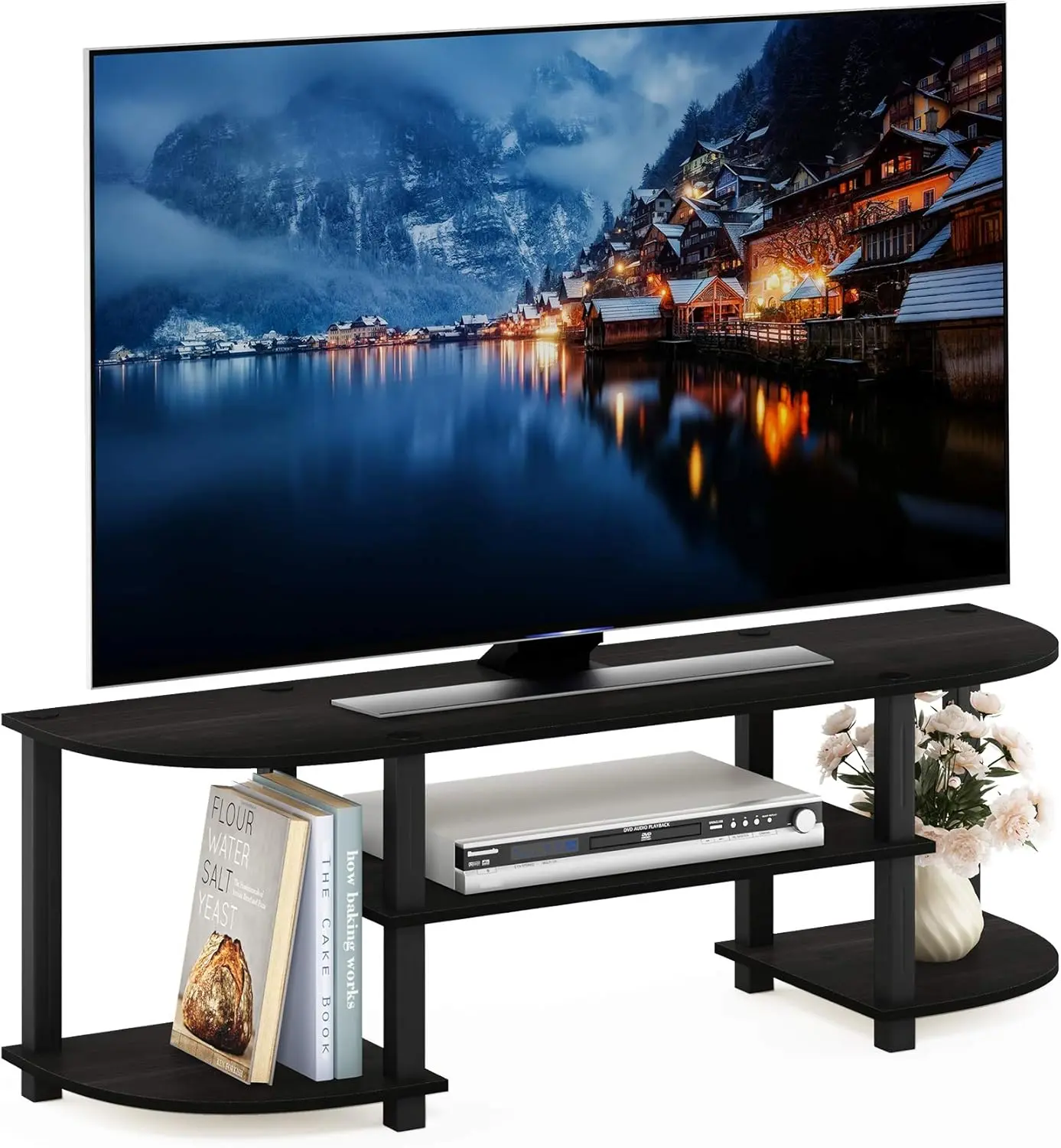 Turn-S-Tube Wide TV Entertainment Center, Espresso/Black Television Console Table, Tv Cabinet Table, Tv Stand, Entertainment Tv Stand
