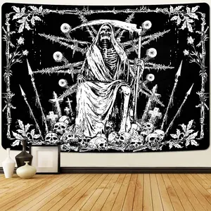 Skull Tapestry Black Goth Tapestries Horror Skeleton Tapestry Grim Reaper Tapestry Hippie Tapestry Wall Hanging for Bedroom Home Decor (40x 60inches) Party Spooky