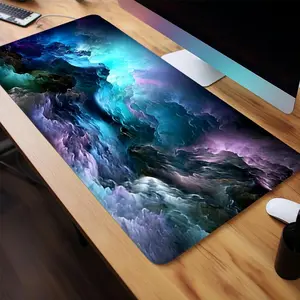 Abstract Ocean Design Mouse Pad, Large Gaming Mouse Pad, Office Desk Accessories, Non-slip Rubber Base Stitched Edge Desk Pad for Laptop Desktop