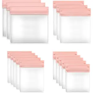 Jewelry Bags, Anti-Tarnish Jewelry Pouches for Organizer and Storage, 16pcs a Set Clear EVA Small Bags for Gold Silver Earring, Necklace, Ring, Chain Bracelet Travel (Pink, Assorted Sizes)