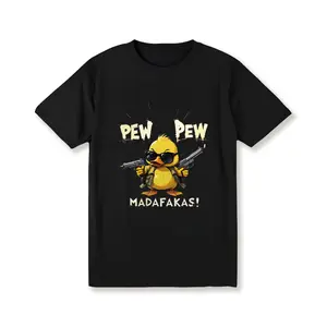 [Moisture Wicking Fabric] Men's "PEW PEW" Cool Duck Graphic T-Shirt - Casual Black Round Neck Short Sleeve Tee , Breathable & Moisture-Wicking Cotton, Perfect for Summer Outdoor Fun