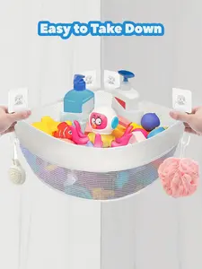 Corner Mounted Bath Toy Storage Holder, Mesh Shower Caddy Toiletries Basket for Bathtub Organizer, Quick Dry Holder, Capacity Upgrade Bath Toy Storage and Holder, Bathtub Toy Holder for Easy Access and Sorting of Toys, Bathroom Basket