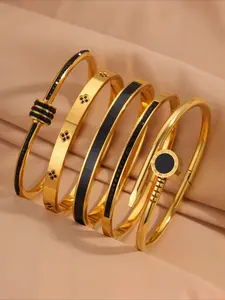 5pcs gorgeous high-end stainless steel bracelet series, elegant and fashionable style, perfect for parties and gatherings, a great gift for women, Stackable Bracelets