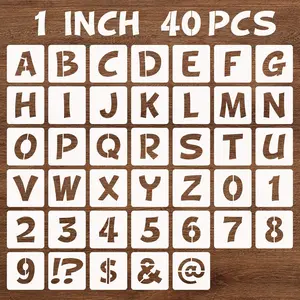 1 Inch Letter and Number Stencils, 40 count  Plastic Alphabet Spray  Stencils for Painting on , Wall, Fabric, Rock, Chalkboard, Door Porch, Signage, DIY Craft Decoration