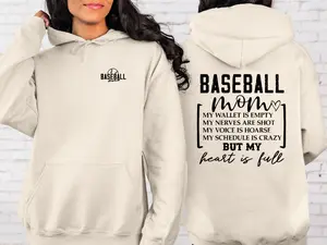 Baseball Mom Hoodie – Cute Game Day Pullover for Sports Fans for Men & Women, Casual 100% Cotton Top Womenswear
