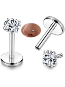 316L 2-6pcs Stainless Steel 16G 3mm CZ Inlaid Lip Rings Labret Monroe Nose Studs Helix Earring Piercing, Body Piercing Jewelry 6mm 8mm 10mm Bar Length Available Nose Piercing Jewelry