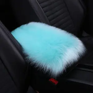 Faux Sheepskin Center Console Armrest Cover 11.4" x 7.4" Plush Furry Cushion Pad for Car SUV & Vehicle Interiors Soft Wool Accessory for Women Blue