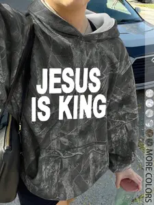 Jesus Is King Unisex Casual Hoodie Sweatshirts, Branch Print Long Sleeve Loose Fit, Graduation & Back-To-School Wear, Fall Fashion Aesthetic Street Style
