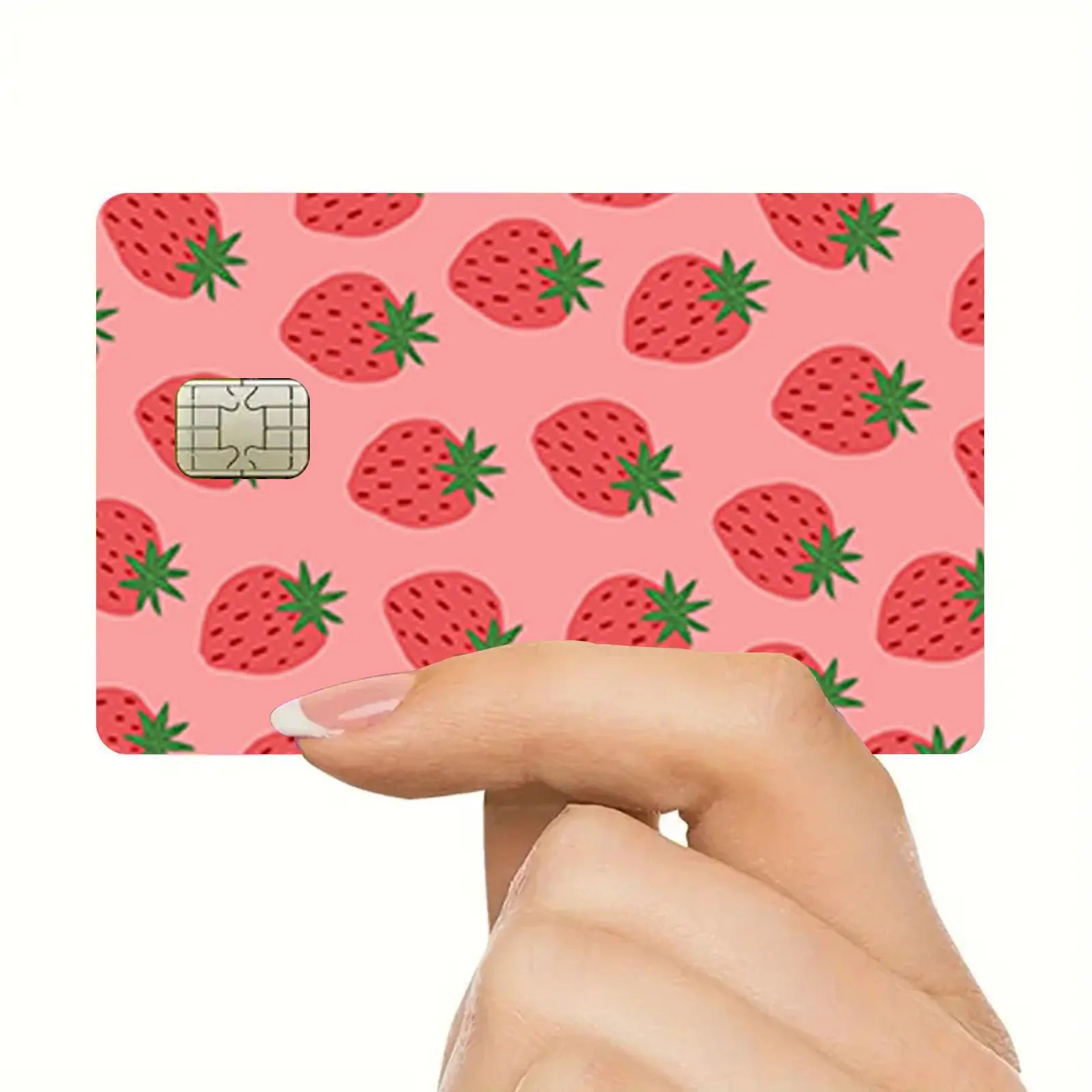 Strawberry Pattern Credit Card Sticker, Aesthetic Stickers, 2 Counts/set Ultra-thin Matte Finish Waterproof Scratch Resistant Durable Card Sticker, Compatible with Small Chip Cards, Stickers Kit, Diy Decorative Stickers
