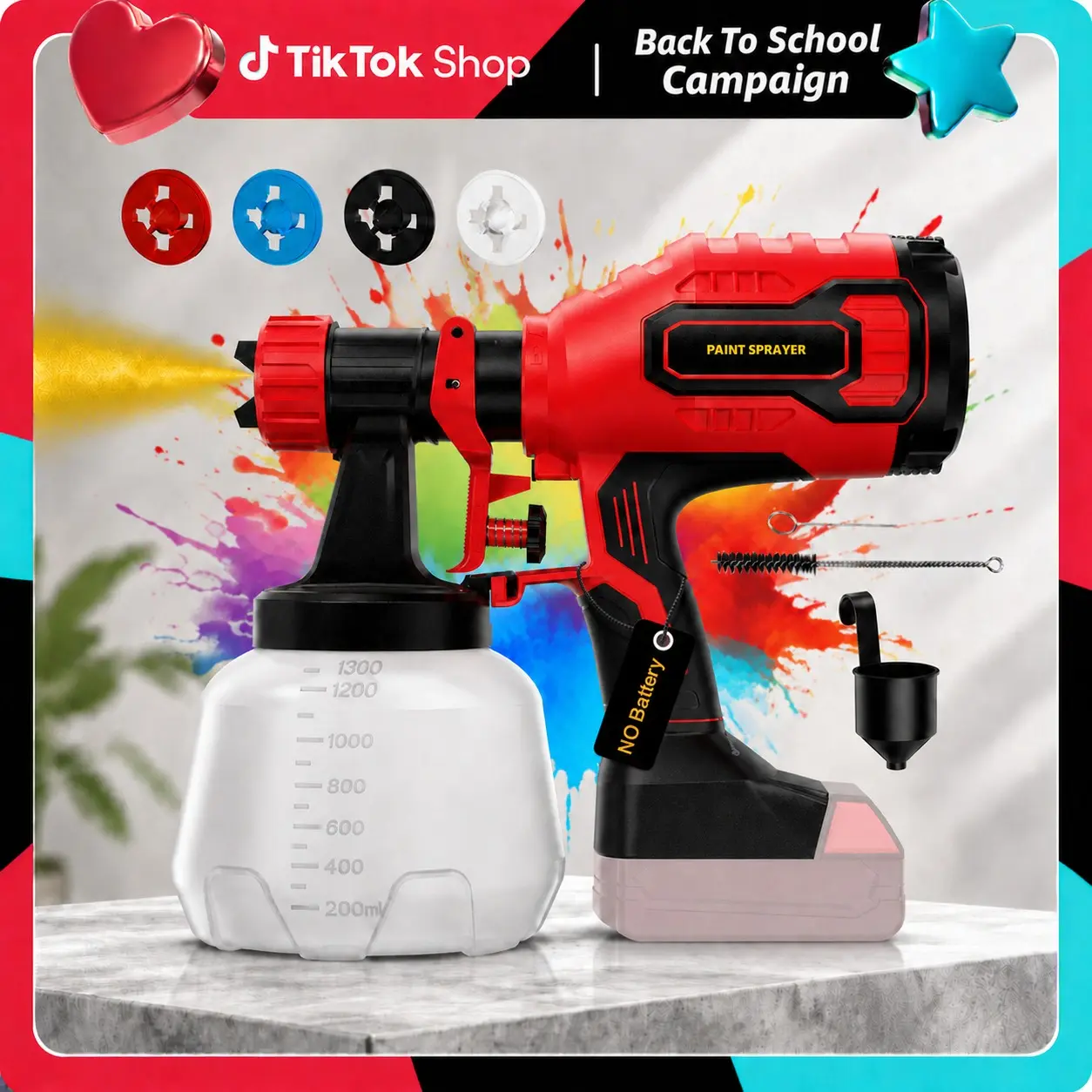 Cordless HVLP Paint Sprayer (No Battery), 18V Brushless Motor Spray Gun, 1200ml Container, 3 Spray Modes, 4 Nozzles, Cleaning Accessories, Compatible with Milwaukee 18V Battery, High Viscosity for Furniture Painting, Father's Day Gifts, Diy Users