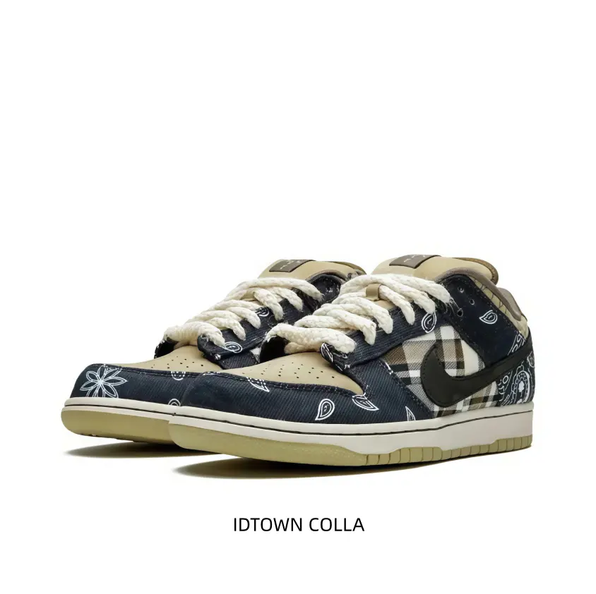 Bandana plaid low top skate sneakers khaki suede thick rope laces black logo vintage cream outsole casual street shoes for daily wear and skateboarding