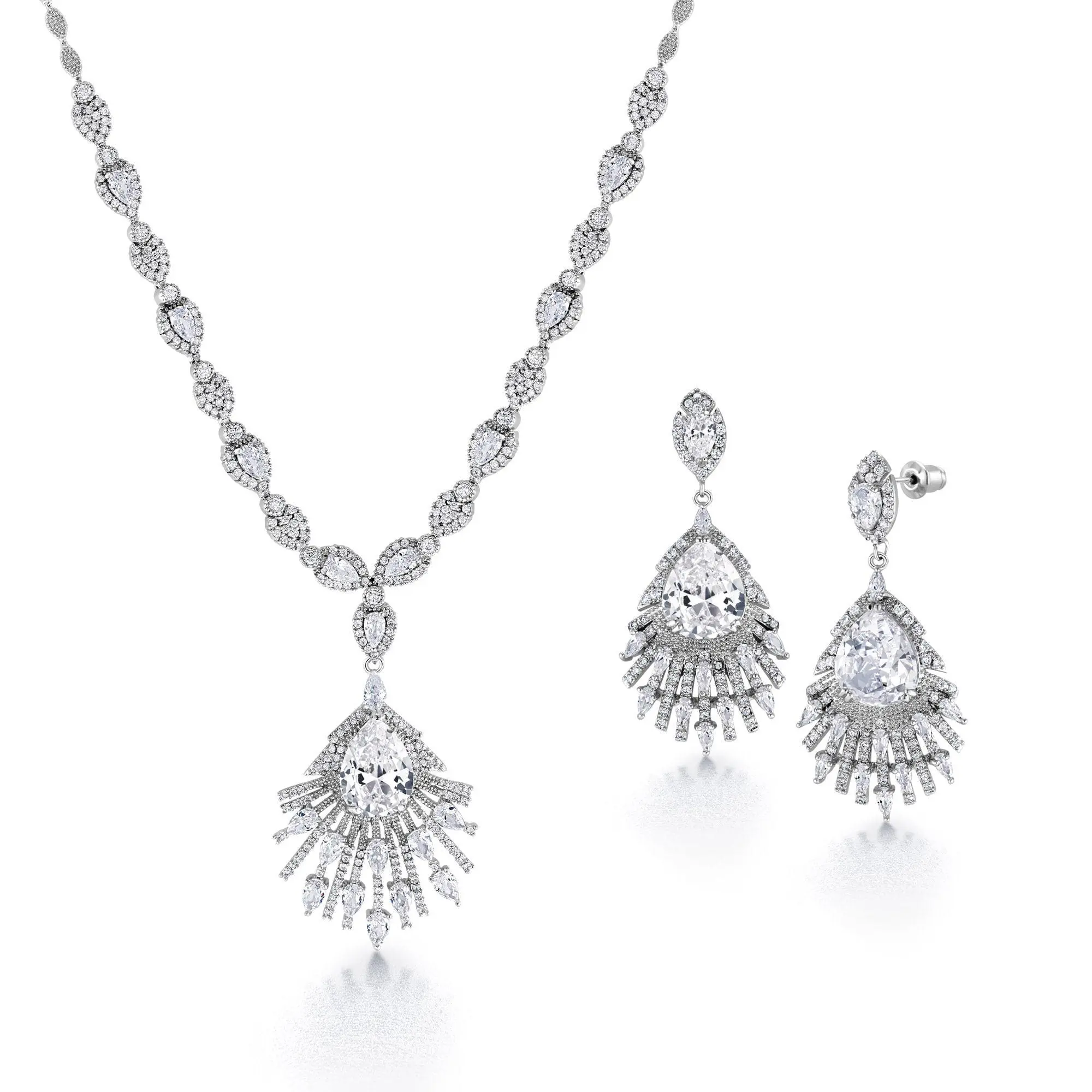 Marquise CZ Chandelier Design Wedding Necklace Set -16 Inch Length, Chandelier Necklace, CZ Necklace, Brass Necklace Set