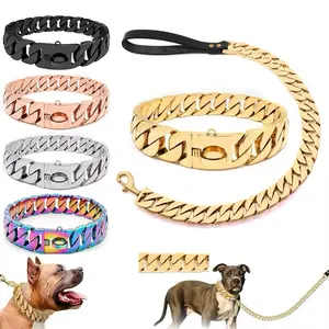 K9 Collar - Stylish Cuban Link Design for Dogs Available in Black Rose Gold Silver and Rainbow Colors