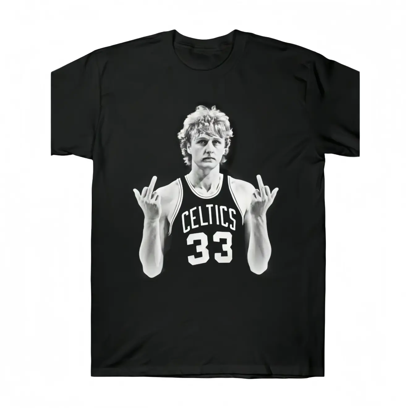 Men's Larry Bird Retro 90s Black Short-Sleeve Crewneck T-Shirt - Classic Street Style Vintage Garment, Personalized Customized Casual Menswear Top
