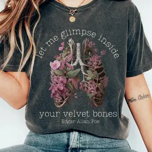 Edgar Allan Poe Shirt Dark Academia Clothing Women Bookish Shirt Skeleteon Shirt Goblincore Shirt Grunge Shirt Comfort Colors Poe Shirt