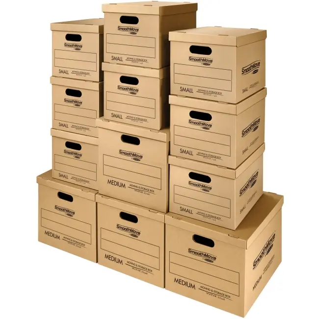 Fellowes SmoothMove S/M Classic Moving Box Kit - Heavy-Duty Corrugated Cardboard Set for Office Filing, General Packing, Heavy Duty Storage