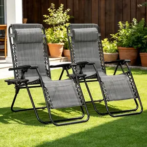 Zero Gravity Chair 2Pcs, 350lb Capacity,SummerVibes, Folding Reclining Chair with Adjustable Pillow and Cup Holder for Garden, Patio, Beach, Black