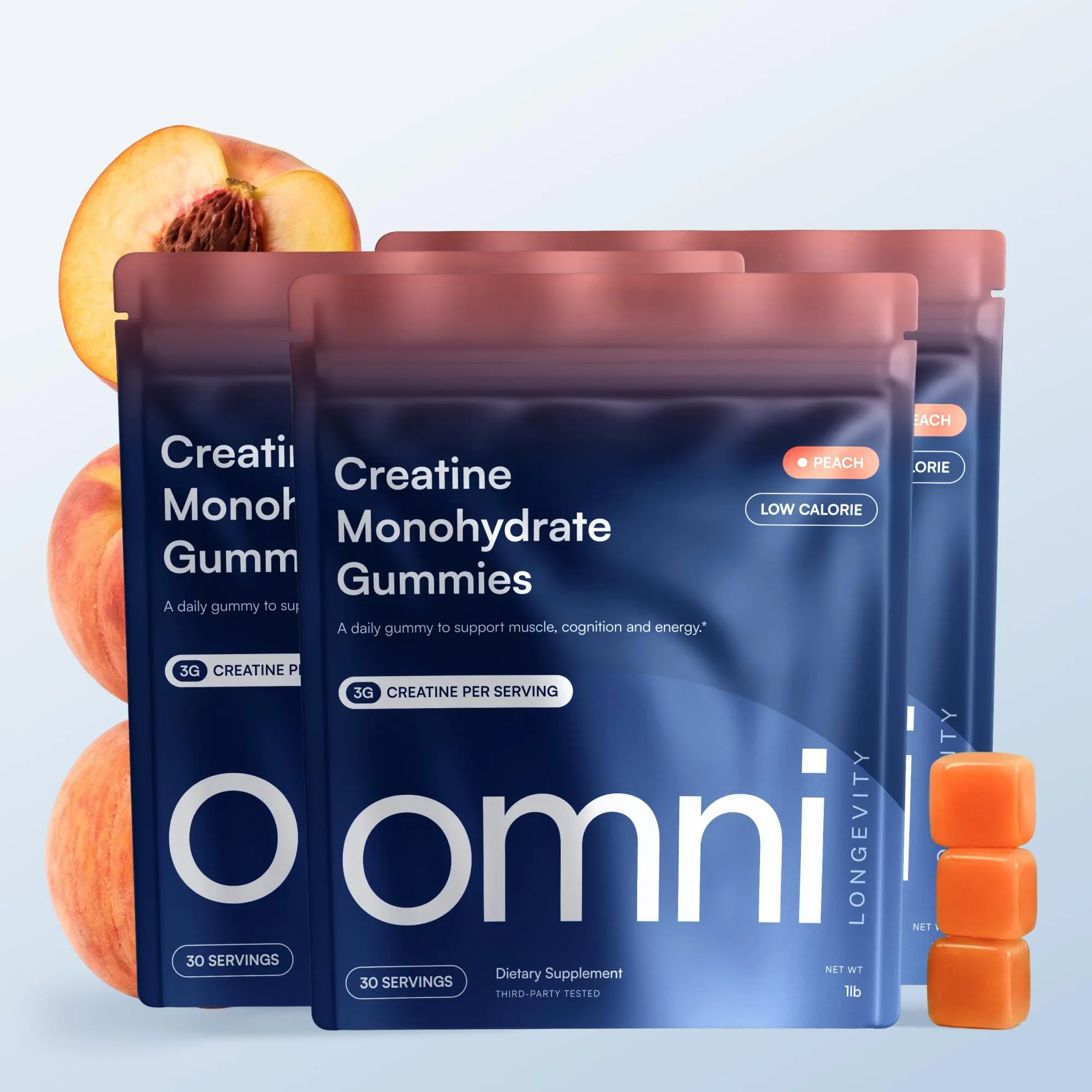 OMNI Creatine Monohydrate Gummies 3-Pack - 3000mg Per Serving - Supports Strength, Recovery & Daily Performance - Watermelon & Peach