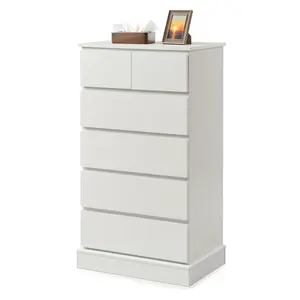 6 Drawers Dresser for Bedroom, Tall Dresser for Bedroom, Modern Chest of Drawers with Concealed Handles, Vertical Wood Storage Cabinet for Bedroom, Living Room, Entryway, White