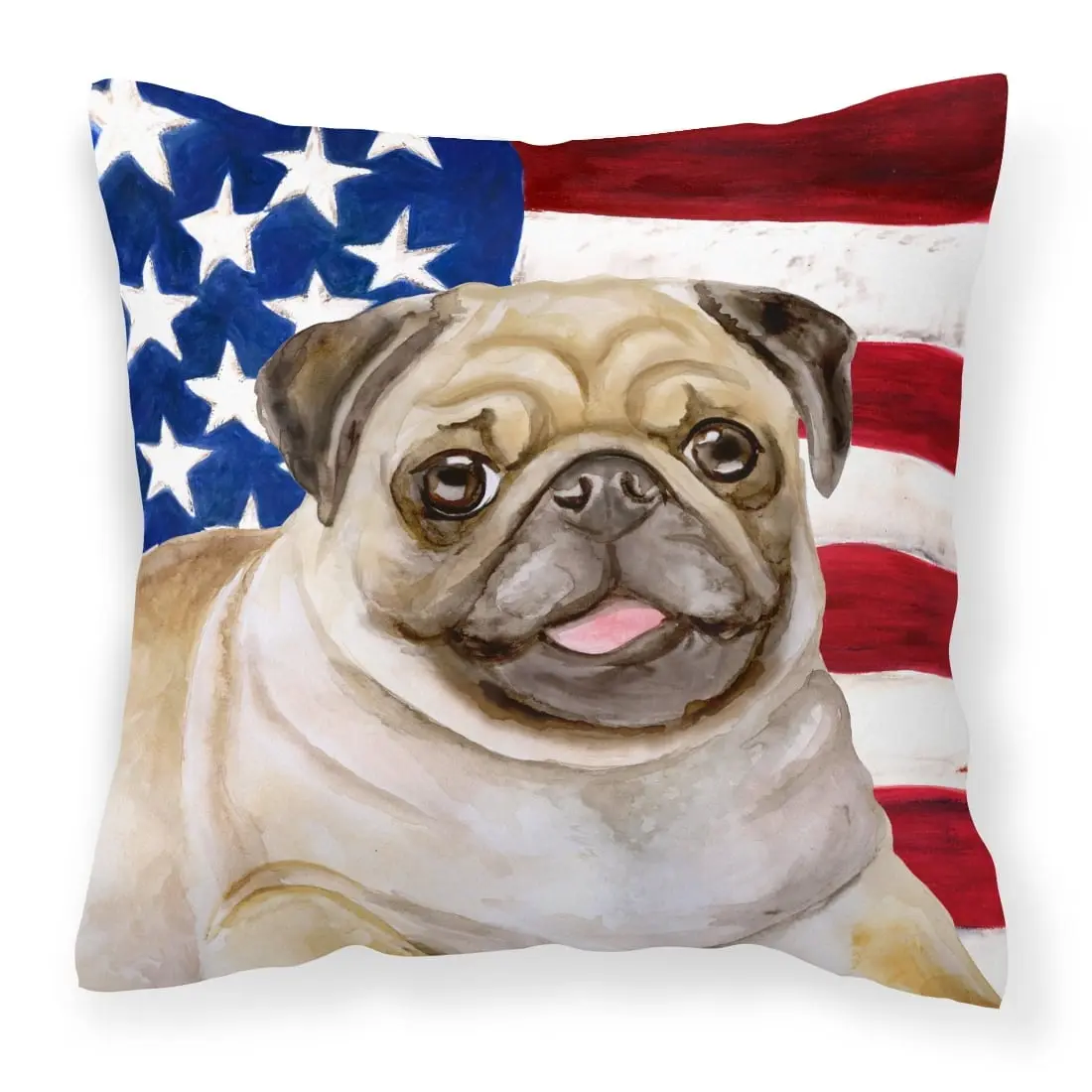 Patriotic Fawn Pug Decorative Pillow, 18in L x 3in W x 18in H, Heavyweight Fade-Resistant Polyester Fabric, Machine-Washable Indoor/Outdoor Soft Furnishing for Home & Room Decor