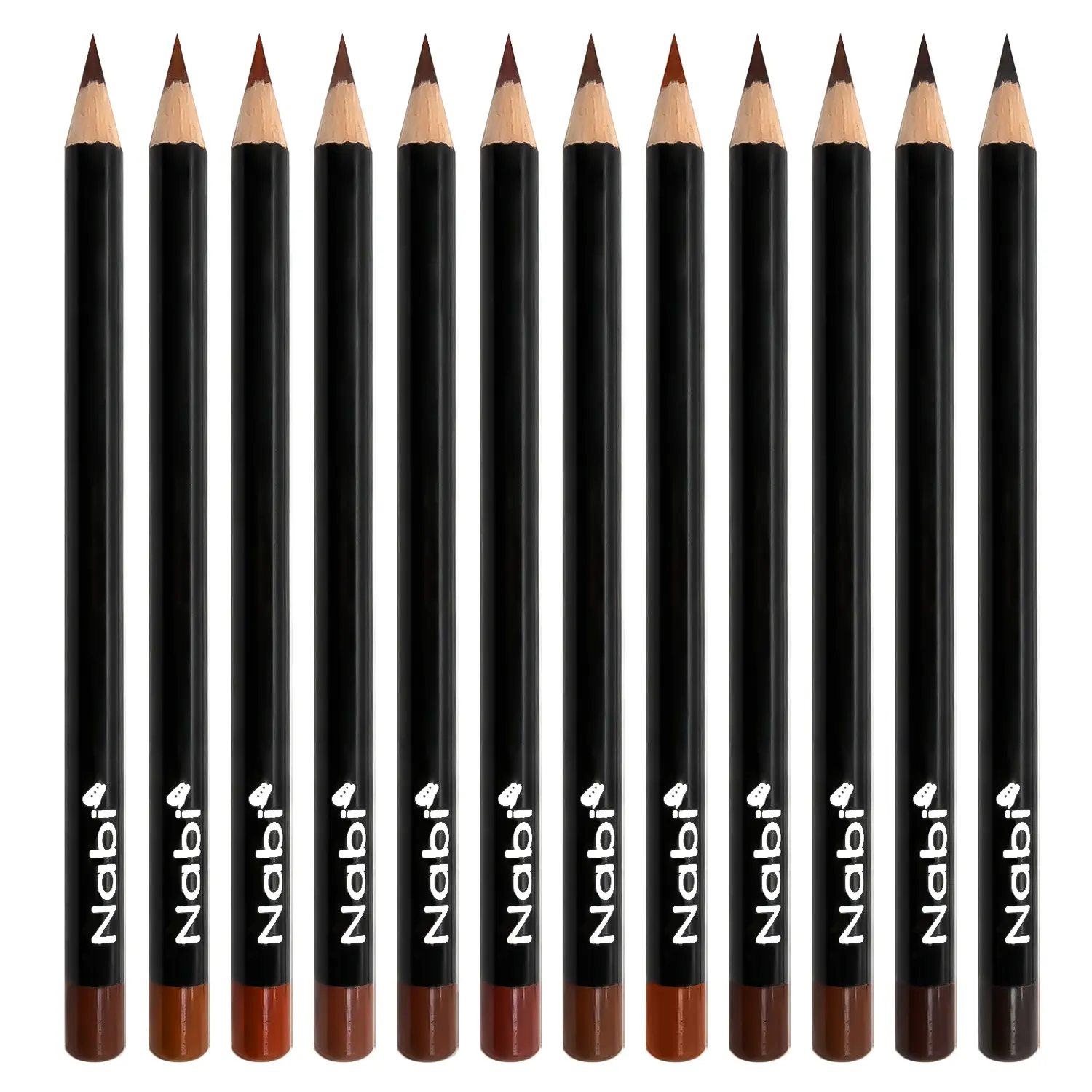 NABI Lip Liner Pencil Set - 12 BROWN COLOR TYPE-A- 12 Shades of Brown 5.5" , 12 RED COLOR -12 Shades of Red 5.5" - Long-Lasting Matte Lip Definition with Beeswax & Mineral Oil for Smooth Application