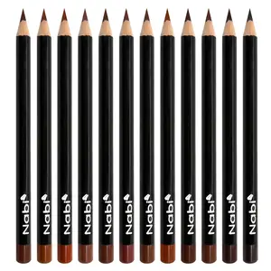 Nabi 12 BROWN Color Lip Liner Pencil Set - TYPE-A- 12 Shades of Brown 5.5" Long-Lasting Matte Lip Definition with Beeswax & Mineral Oil for Smooth Application