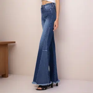 Cello High Rise Flare With Side Panel Jeans Denim Cotton Womenswear Pants Trouser Bottom Streetwear Polyester Spandex Spandex Leg
