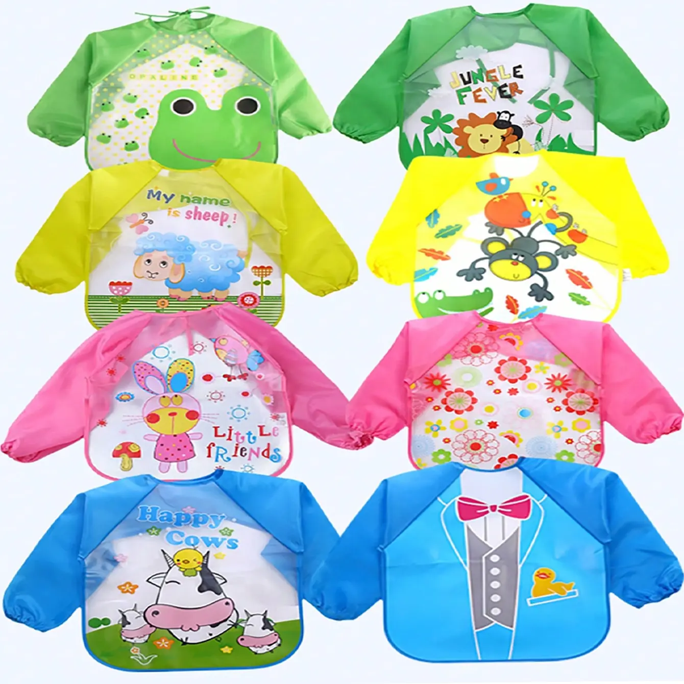 Cute Waterproof Baby Bibs Long Sleeve, Unisex Infant Feeding Apron, Reversible Dirty Clothes Protector Gift for Self-Feeding, Drool Bibs
