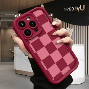 Uyi Case Pink Checkerboard Phone Case for iPhone 17 16 15 14 13 12 11 Pro Max Plus X XS Full Body Protection Shockproof Soft Silicone Cover with Precision Fit and Drop Protection Cellphone Durable Smartphone Protective