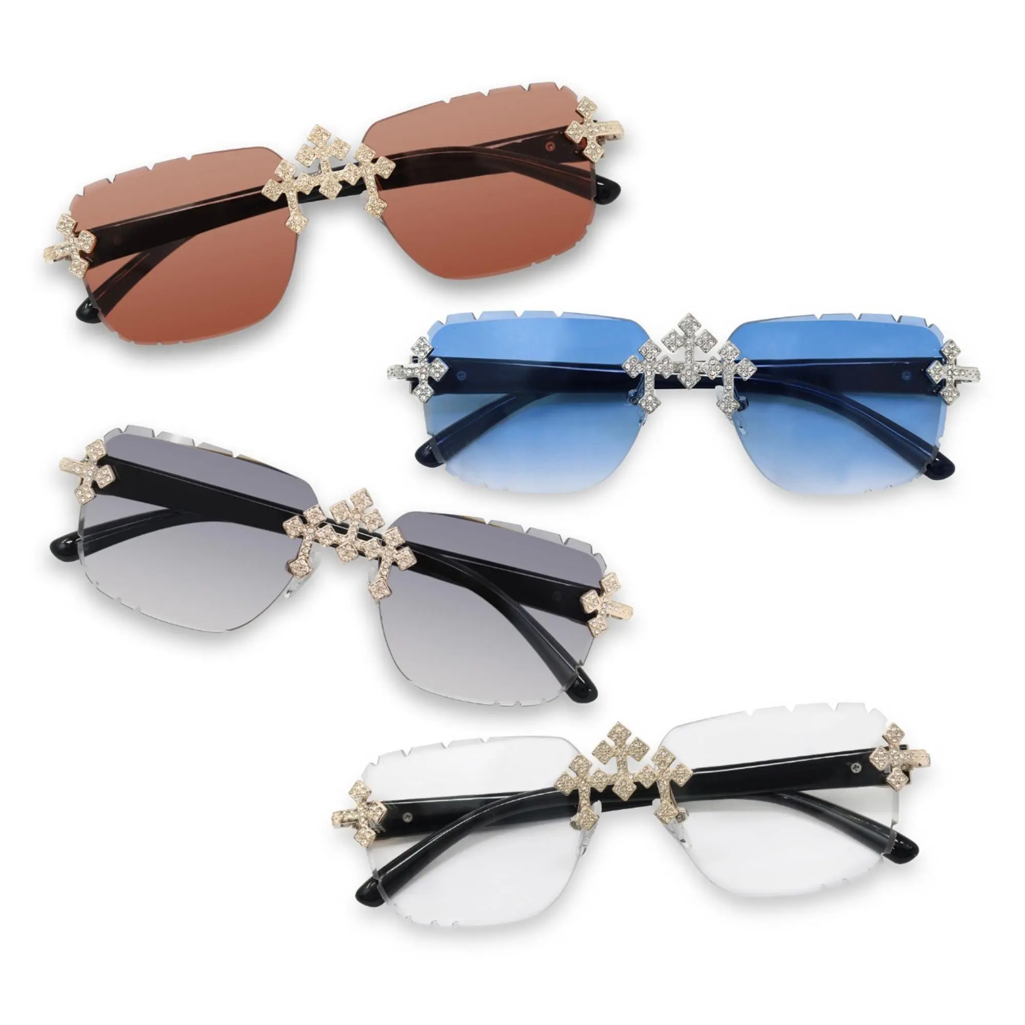 New Y2K Rimless Fashion Eyewear with Premium Stone Embellishments, UV Protection, Stylish Accessories for Festival Bold Look, Casual Outings