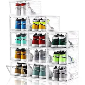 12 Pack Large Shoe Storage Box, Clear Shoe Storage Organizer with  Door, Stackable,Shoe Containers For Display Sneakers, Easy Assembly, Fit up to  Size 12, Clear