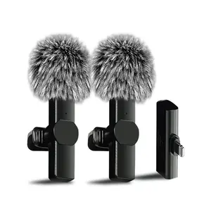 Wireless Lavalier Microphones, Rechargeable Lapel Mic, Professional Microphone for iPhone/Type-C Phones, Omnidirectional Condenser Recording Microphone for Video Recording
