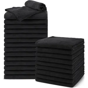 Salon Towels 24 Pack, Microfiber Barber Towel Bulk, (16x29 inches) Hair-Drying Cloth Super Soft Black Hand Cloths for Gym, Bath, Spa Use and Home Beauty Care(Not Bleach Proof)