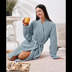 Unisex Organic Cotton Waffle Robe, Pure Cotton Bathrobe, Waffle Robe Bridesmaid, 100% Turkish Handmade Robe, Soft Women’s Wear