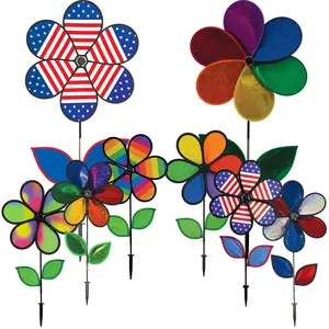 In the Breeze 6-Petal Flower Wind Spinners 12-inch or 19-inch Colorful Dazzling Spinning Décor for Yards Gardens Patios Fade Resistant Fabric or Sparkling Mylar