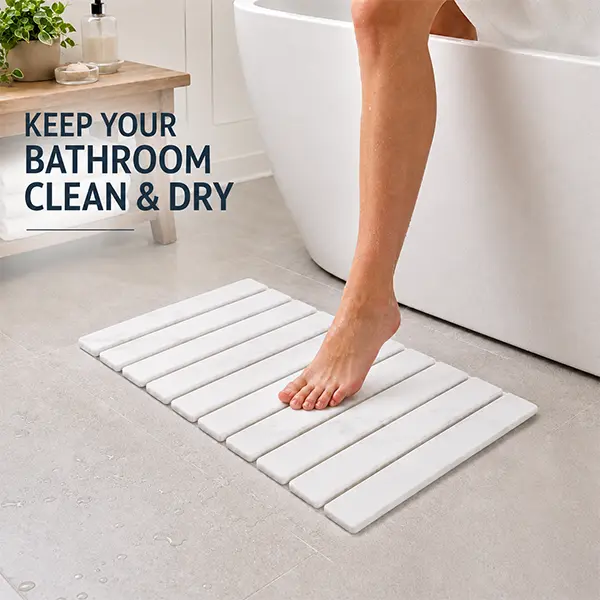 Classic Rectangular Diatomite Stone Bath Mat - 24x16 in Water Absorbent Shower Rug, Super Absorbent, Quick Dry, Heat Resistant, Durable, Eco-Friendly Bathroom Accessory, Box Packed