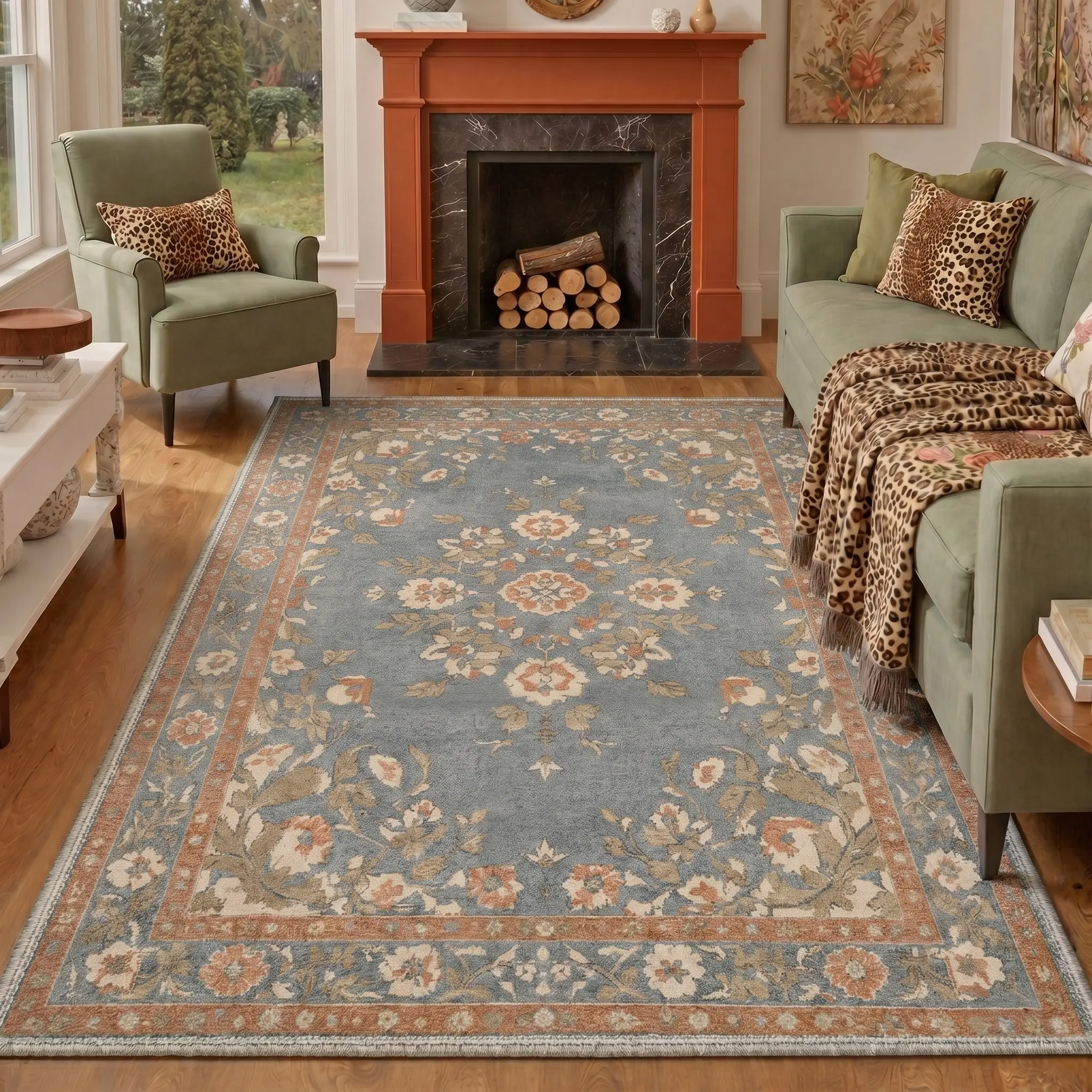 【Deals For You Days】BEIMO Home Rug Machine Washable Non Slip Area Carpet Pet Friendly Soft Floor Covering for Living Room Bedroom Kitchen Bedroom Decor,ARP5787-TEAL BLOOM