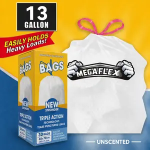 240-Count 13 Gal Boxed Disposable Trash Bags, Non-Tear Puncture-Resistant Kitchen Drawstring Garbage Bags with Odor Control Technology, Unscented Household Items, Durable Easy-to-Use Drawstrings