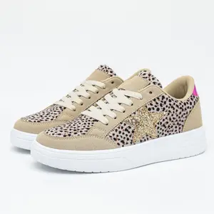 Women's Closed-Toe Patterned Quirky Stylized Leopard Print Skate Trainers - Unisex Retro Comfortable Athletic Walking Sneakers, Closed-Toe Casual Trainers, Patterned Casual Trainers