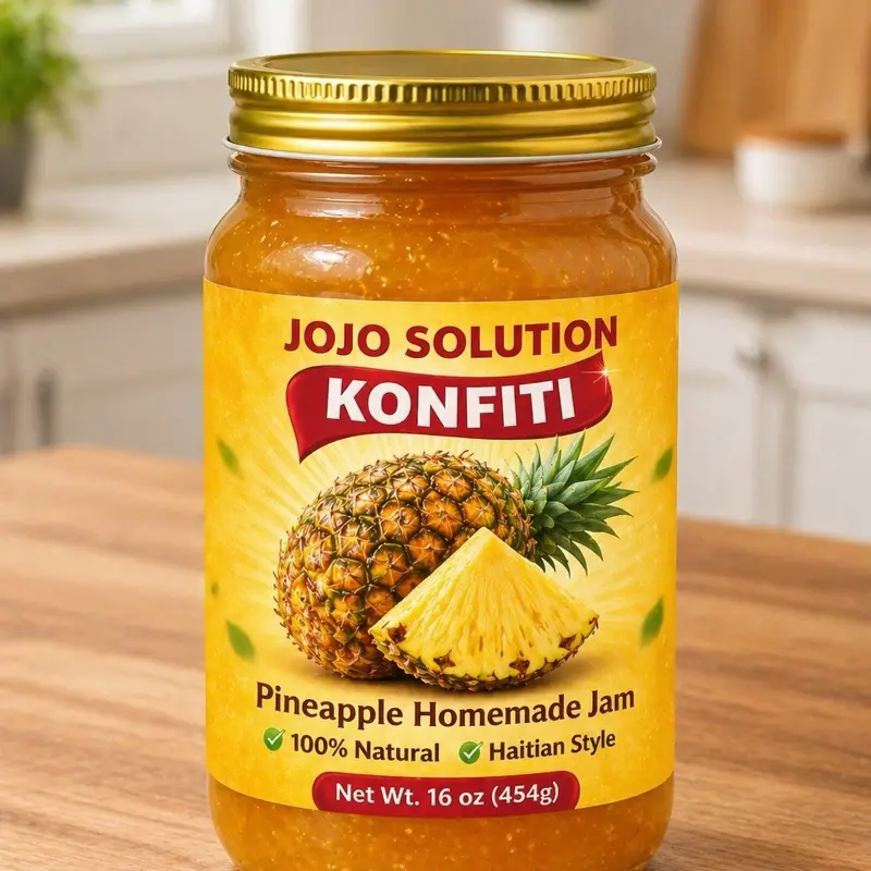 Jojo Solution Konfiti ANANA - Tropical Homemade Jam 16 oz 454g - Sweet Snack with Unique Flavor for Daily Indulgence - 100% Natural Haitian Style
