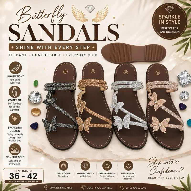 Women's Butterfly Embellished Comfortable Summer Shoes for Girls - Stylish & Trendy Footwear Casual Flat Sandal Active Parent