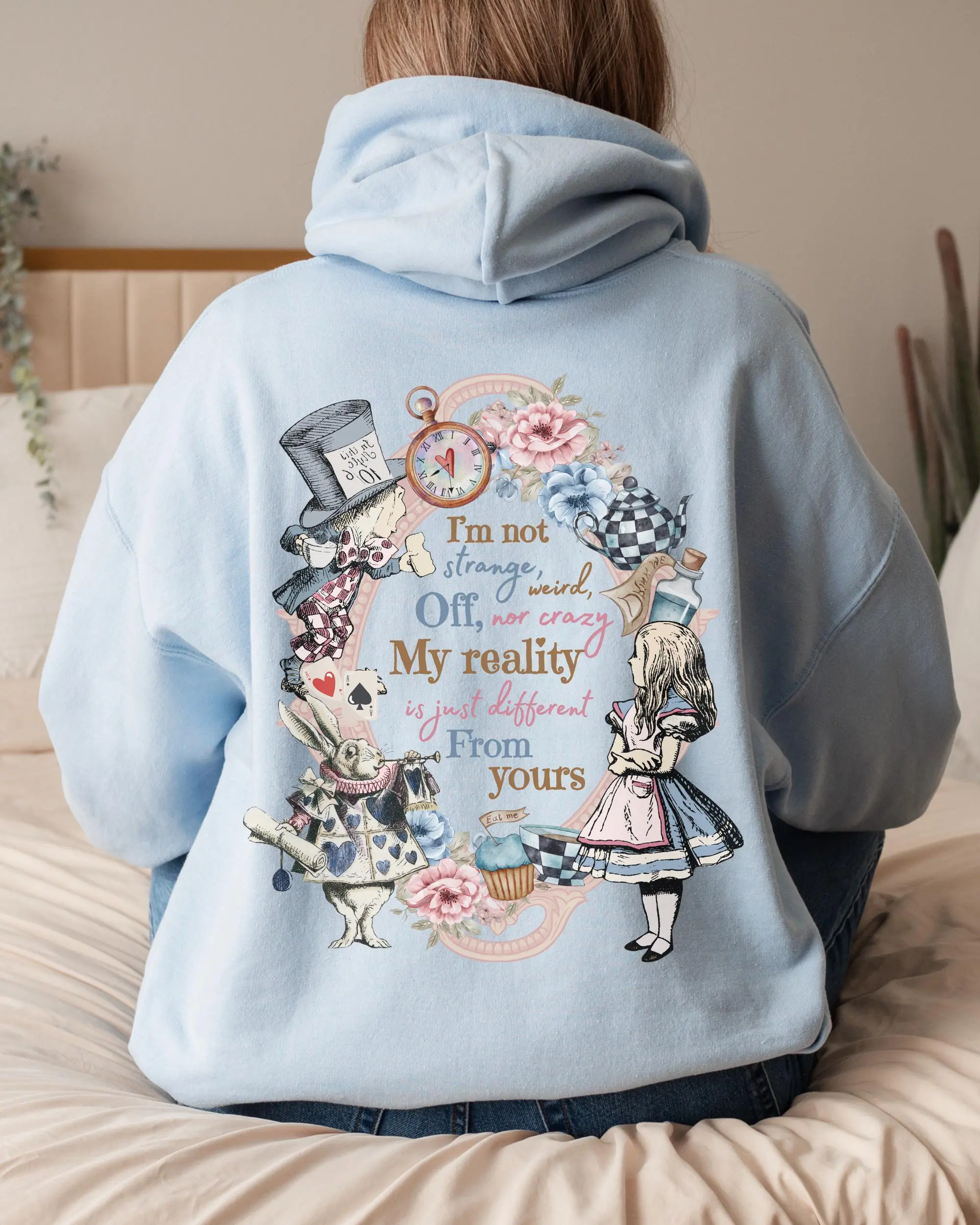 Made in USA Vintage #Alice Unisex Hoodie, Book Hoodies Bookish Things in #Wonderland Literary Shirt Reading Shirt Light Academia,  Printed Classic Cotton Fabric Womenswear