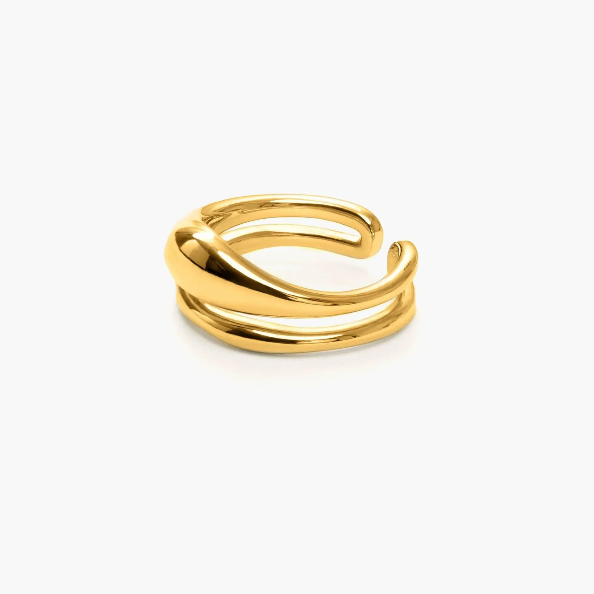 en route 18K Gold Plated Twin Molten Ring in Gold, Organic Molten Finish with A Layered Band Effect, A Chic, Statement Piece for Modern Daily Wear