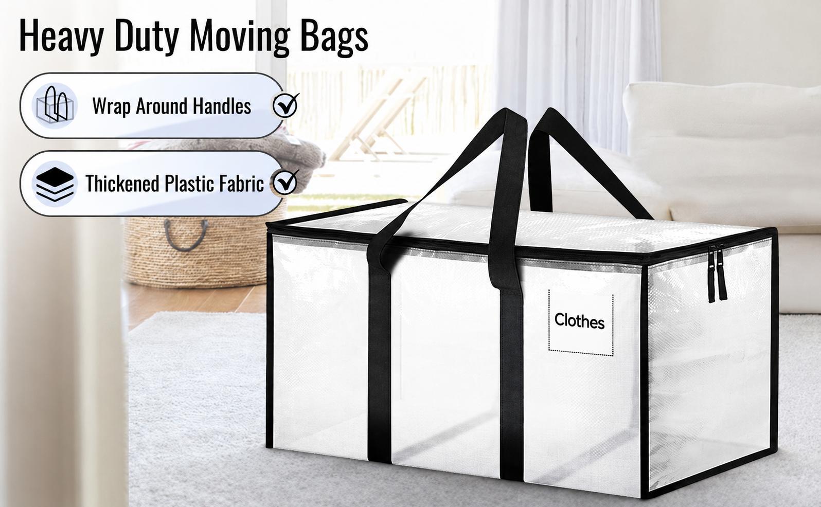 6 Pack Heavy Duty Moving Bags Extra Large Storage Totes with Strong Zippers and Wrap Around Handles, Reusable Moving Box Alternative for Clothes, Comforters, Pillows, Books and Toys, Foldable Packing Supplies for College Dorm,Travel and Home Storage