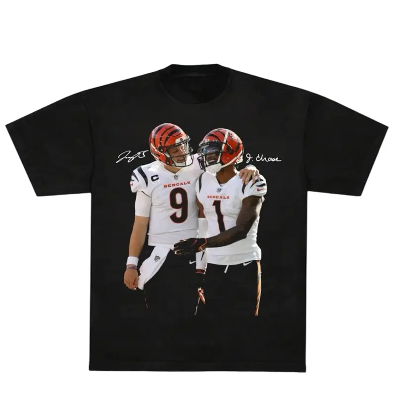 Bengals Joe Shiesty X Ja'Marr Chase Graphic Tee Casual Menswear Breathable Cotton Top Streetwear Print Stylish Day Wear
