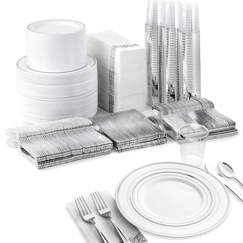 Stock Your Home 700 Piece Silver Dinnerware Party Set
