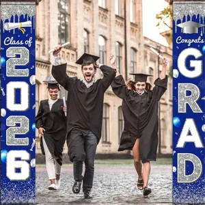 2026 Graduation Party Decorations, Blue Porch Welcome Banner, Standing Banner, Indoor Outdoor Wall Decoration, Shimmer Wall Backdrop, High School and College Congratulations Sign