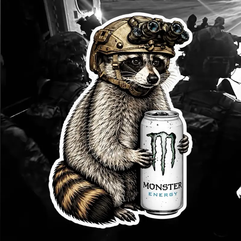 Tactical Raccoon Sticker, Raccoon-Goon Themed Decor for Laptops, Water Bottles, Car Windows